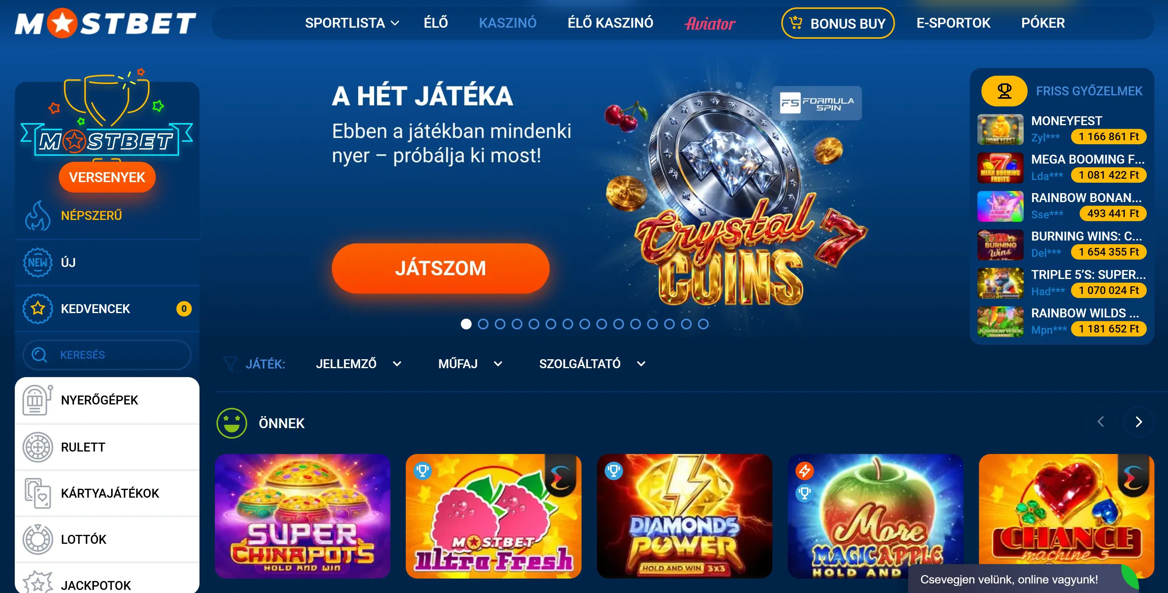 Mostbet kaszinó – 15 000+ játék és népszerű slotok